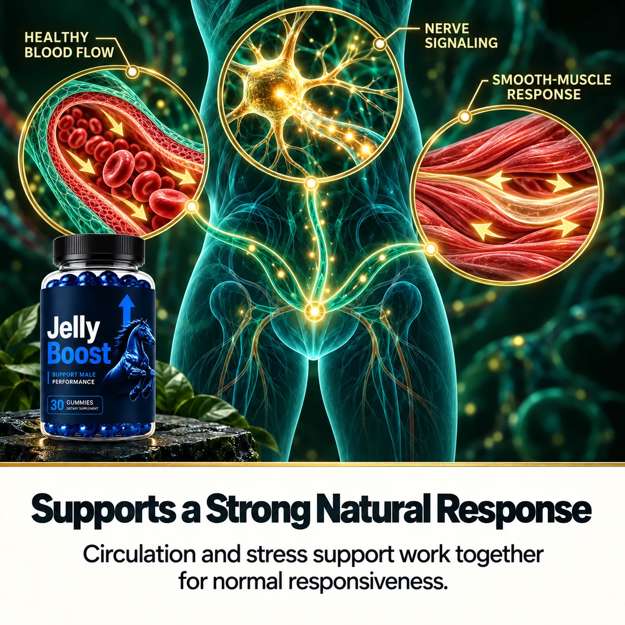Illustration of vascular and nerve signaling response supported by JellyBoost®